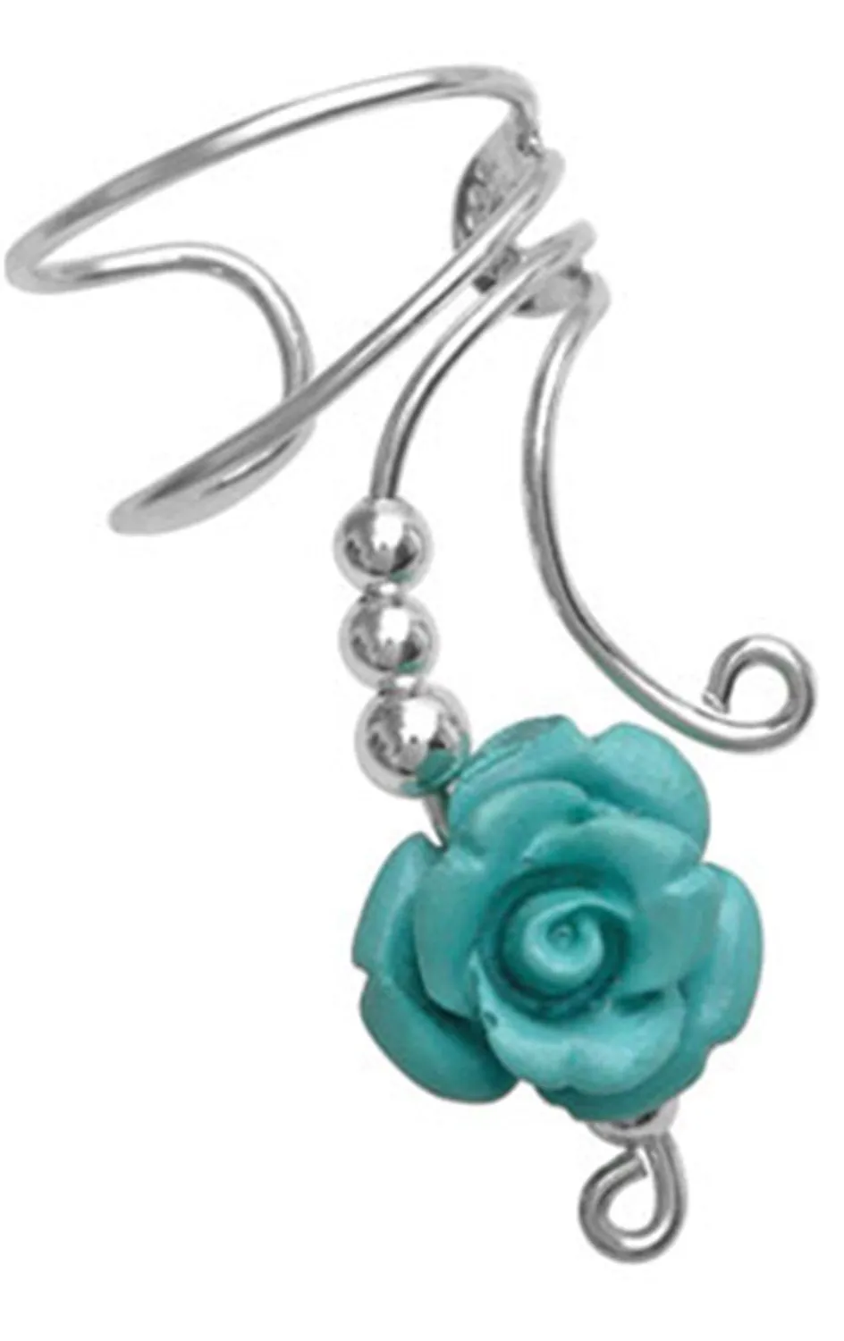 Long Turquoise Rose Coral Ear Cuff