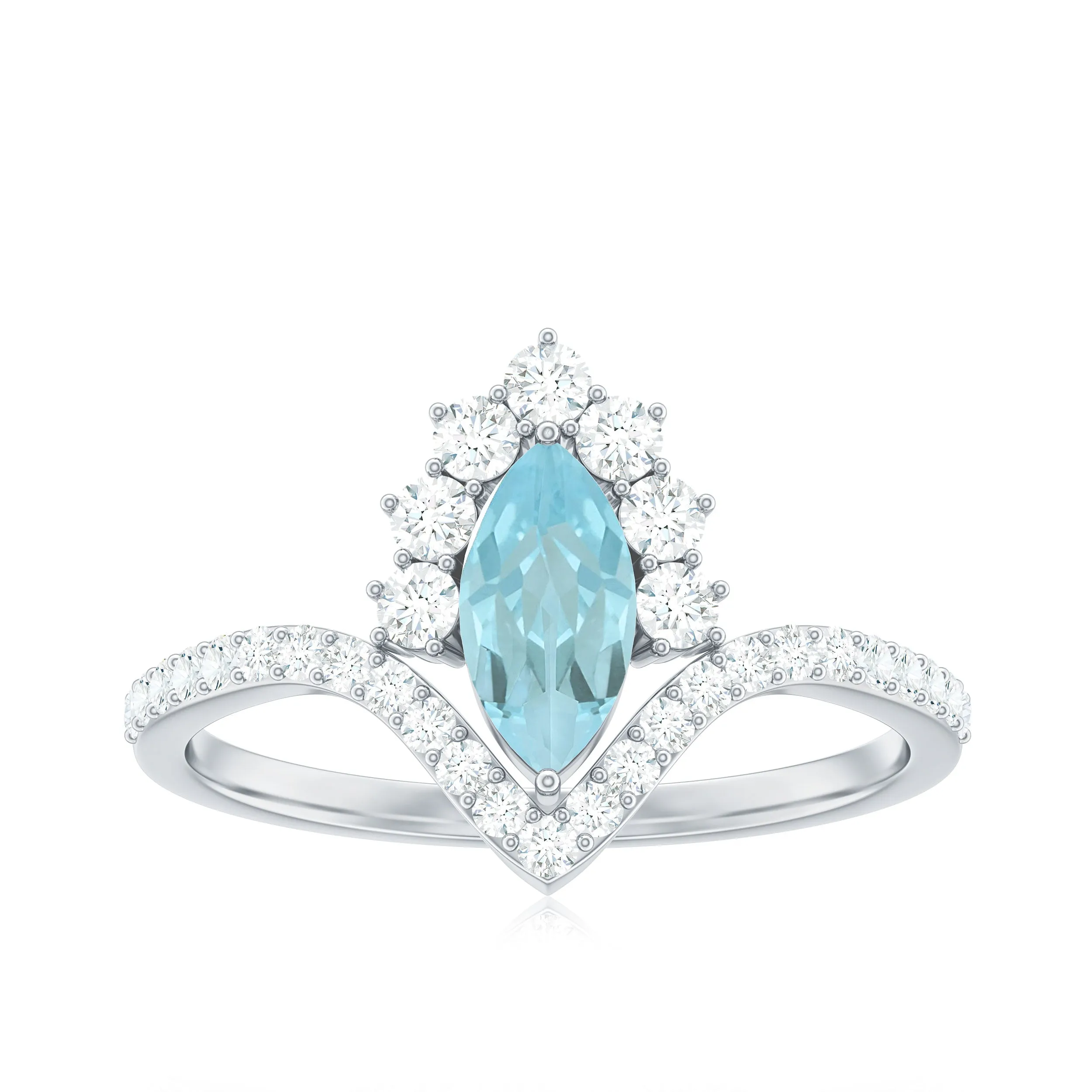 Marquise Cut Sky Blue Topaz Designer Ring with Diamond Frame