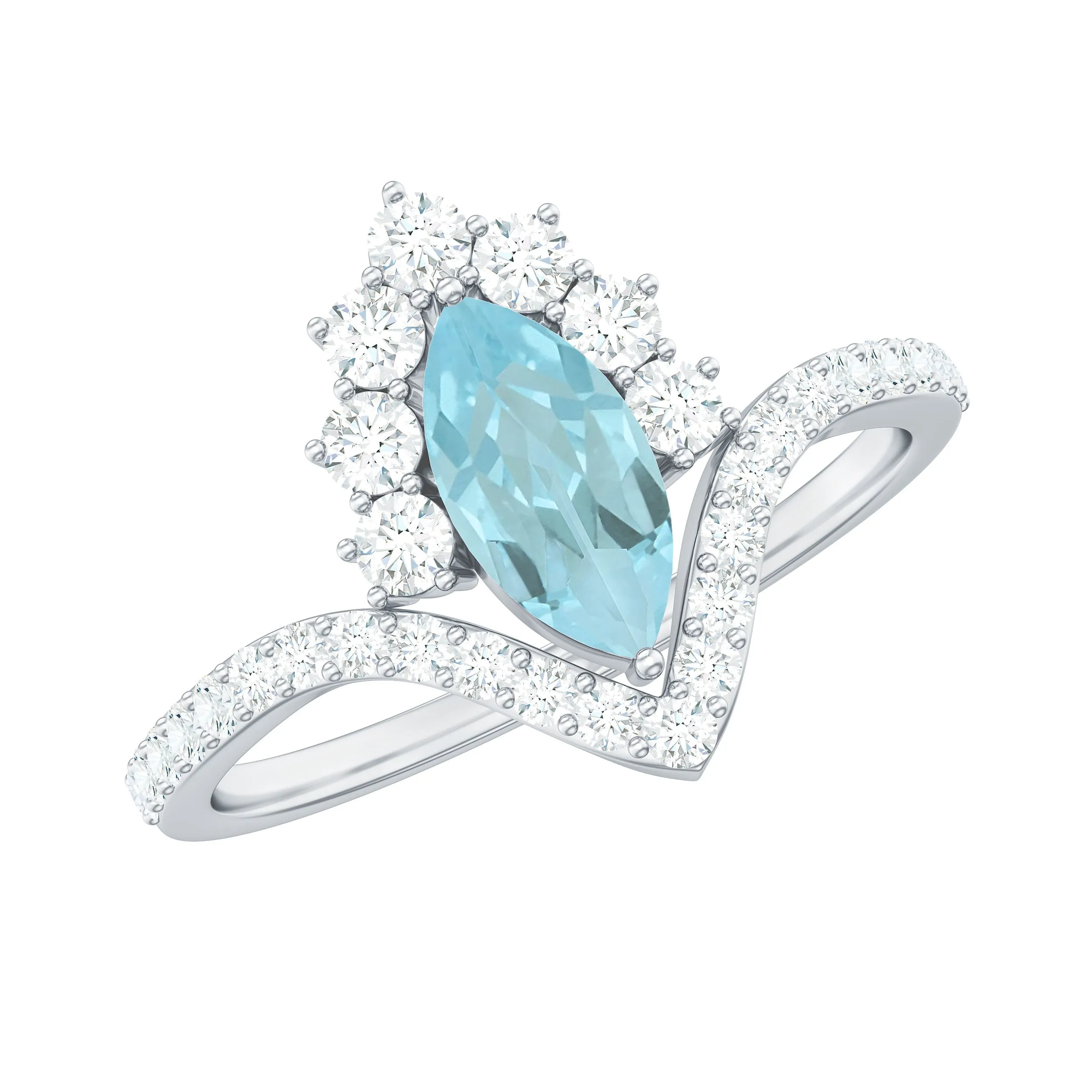 Marquise Cut Sky Blue Topaz Designer Ring with Diamond Frame