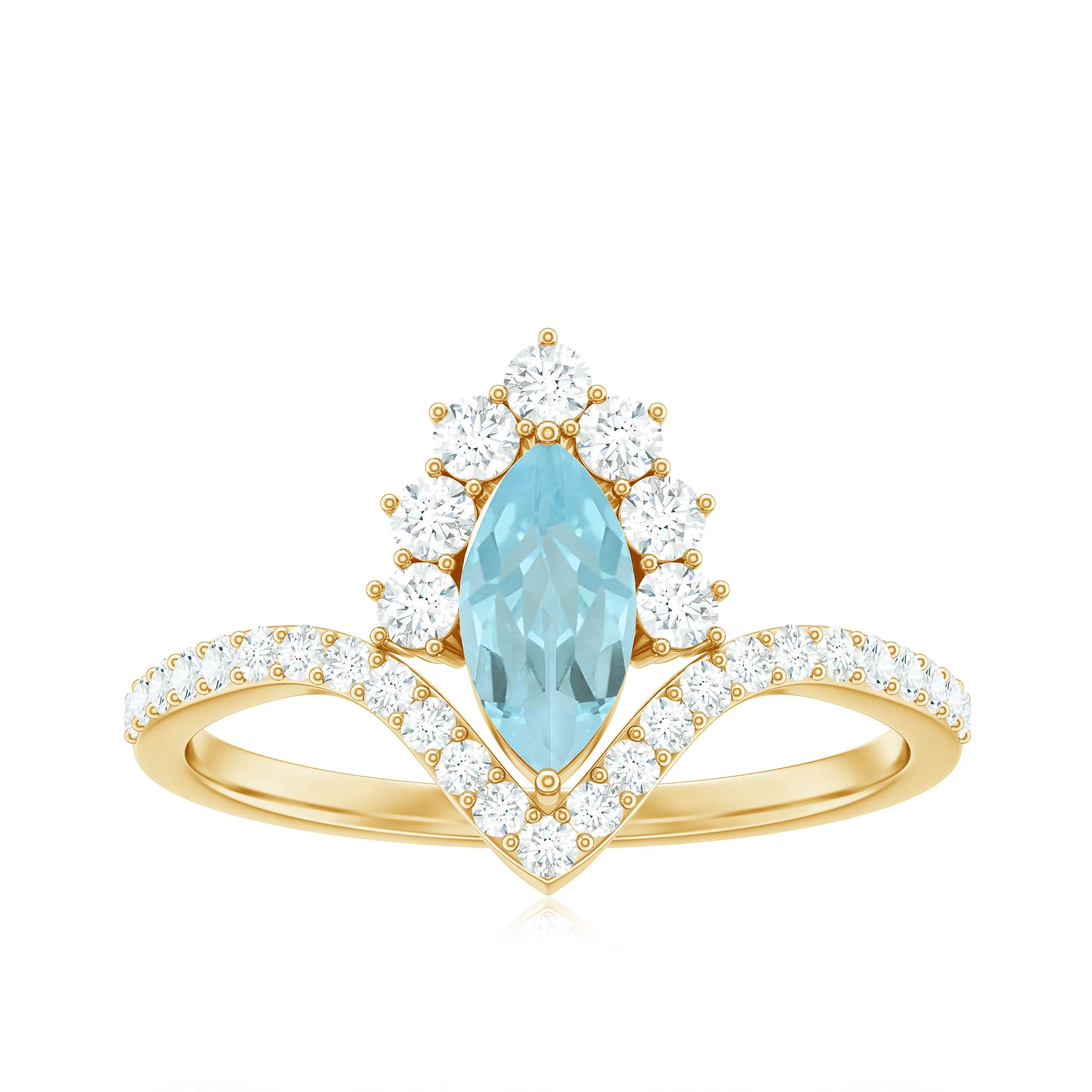 Marquise Cut Sky Blue Topaz Designer Ring with Diamond Frame