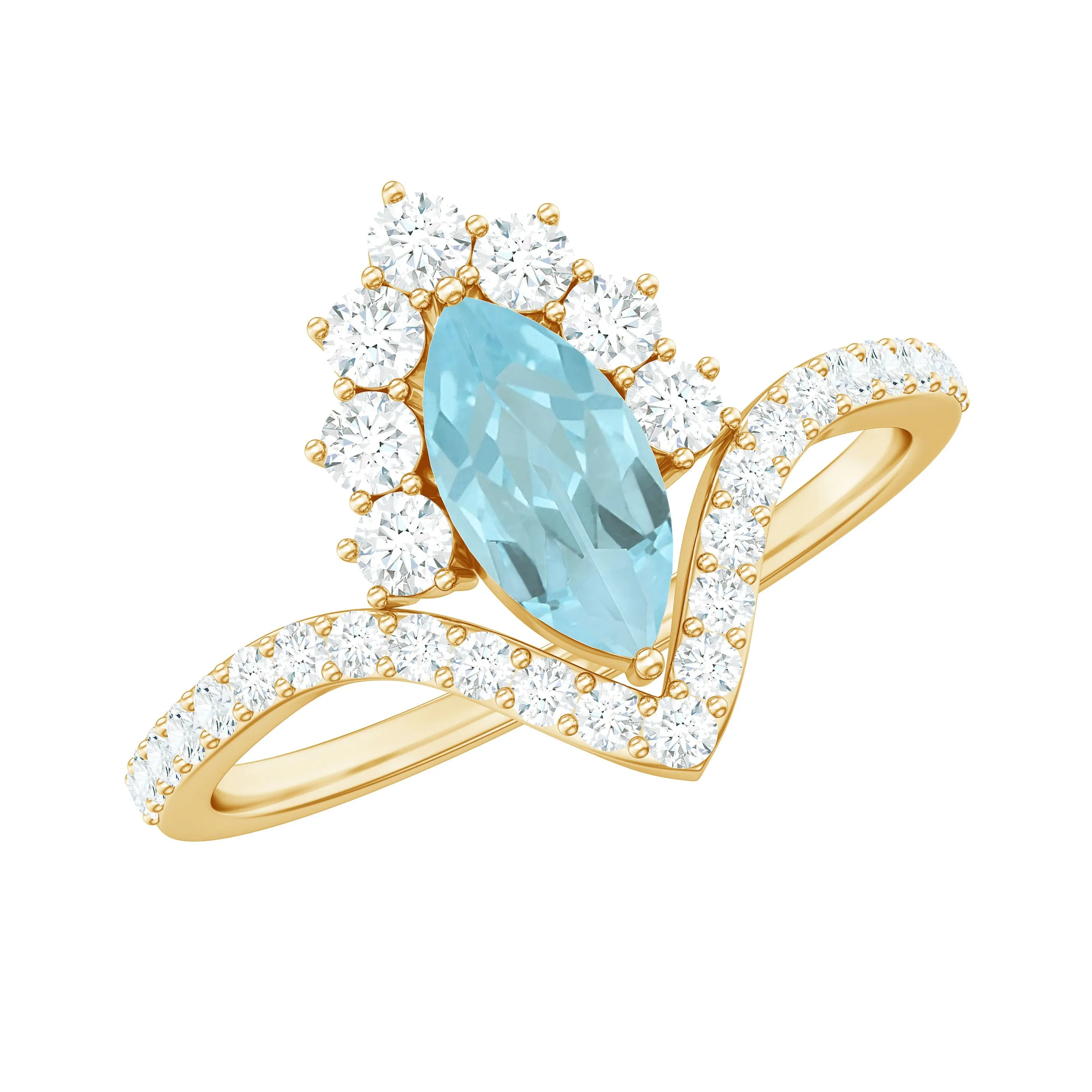 Marquise Cut Sky Blue Topaz Designer Ring with Diamond Frame