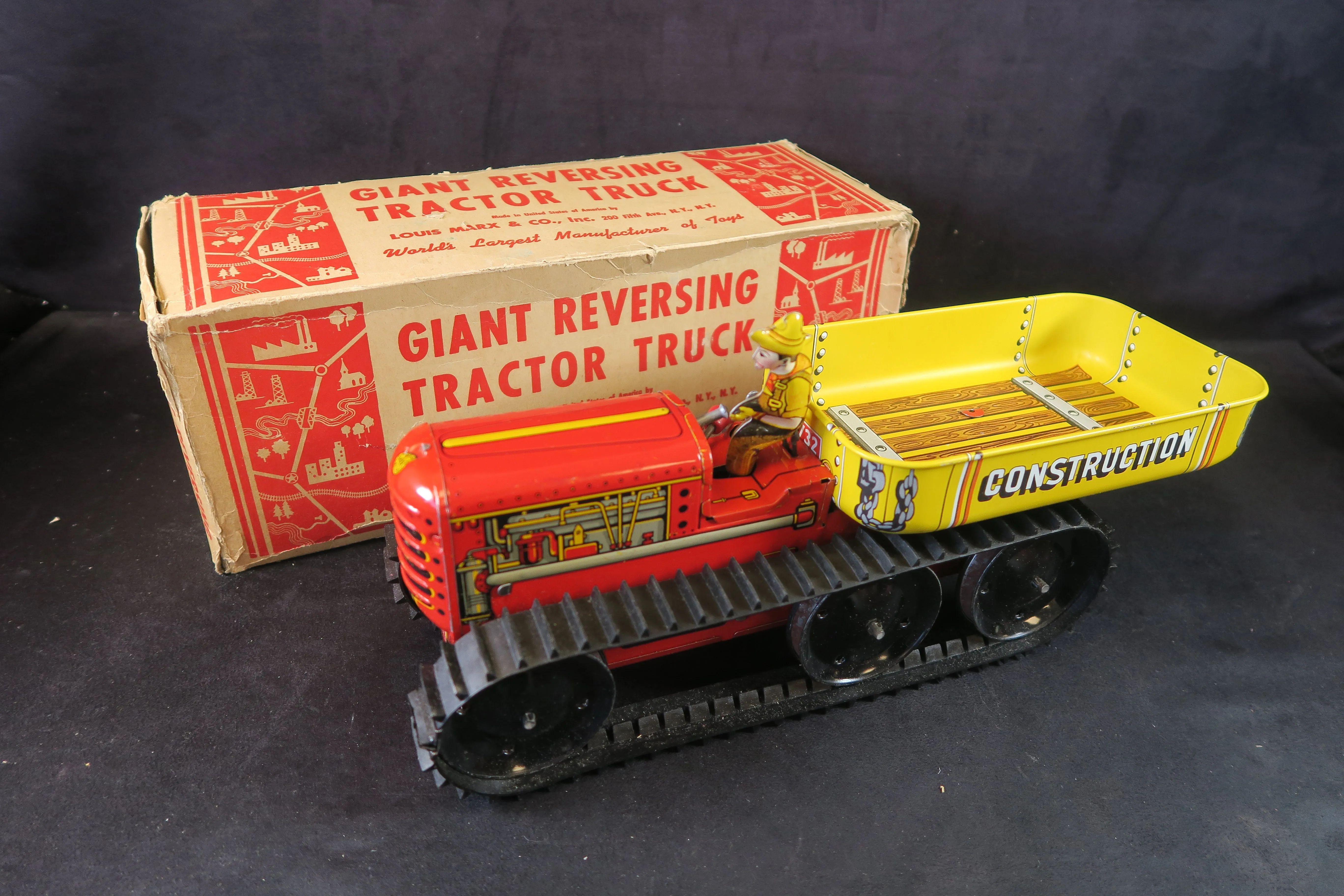 MARX CO. TOYS TINPLATE GIANT REVERSING TRACTOR TRUCK, VERY NEAR MINT/BOXED!