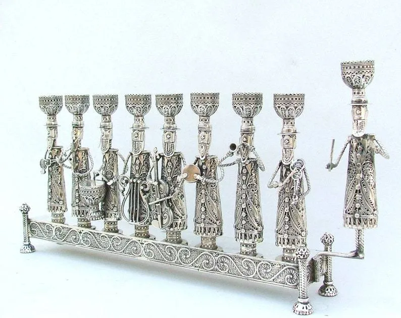 Medium Hand-crafted Klezmer Menorah Filigree Art
