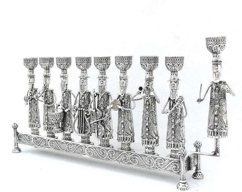 Medium Hand-crafted Klezmer Menorah Filigree Art