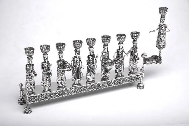 Medium Hand-crafted Klezmer Menorah Filigree Art