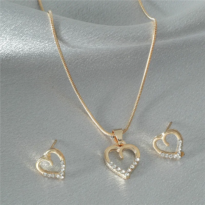Metal Zircon Peach Heart Sweater Chain Two-piece Set