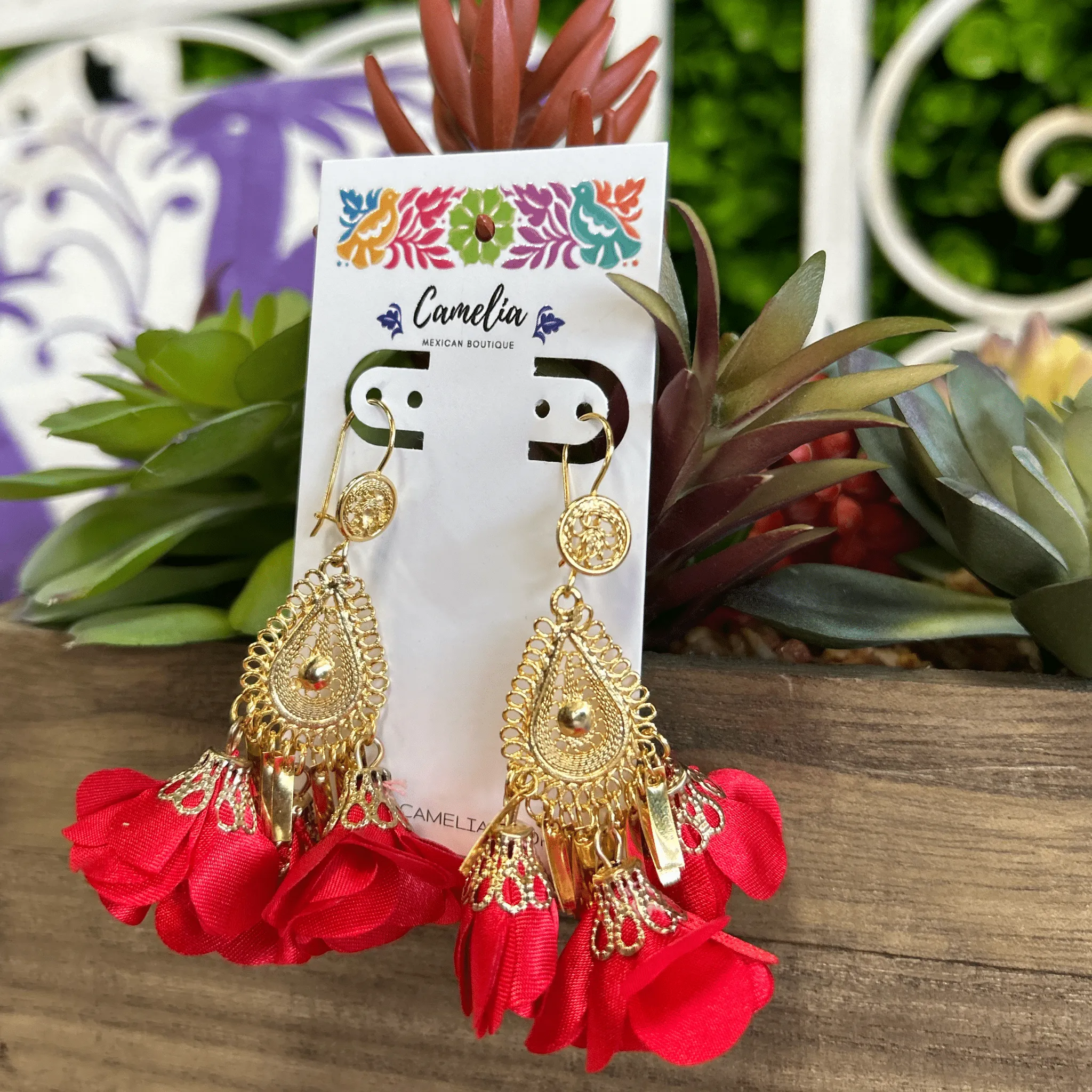 Mexican Flower Earrings - Teardrop