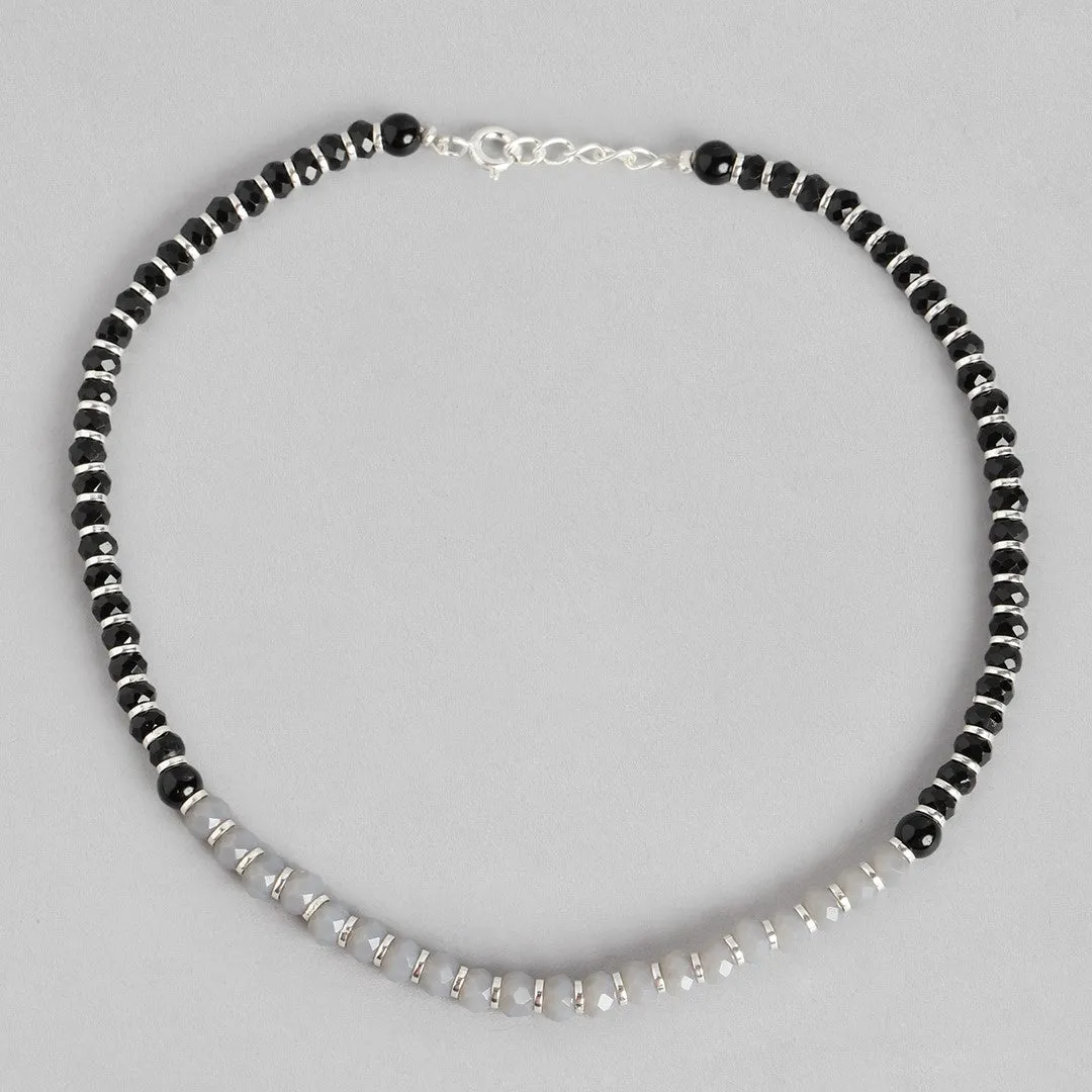 Midnight Radiance Rhodium Plated 925 Sterling Silver Anklet
