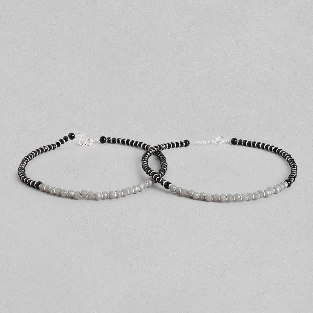 Midnight Radiance Rhodium Plated 925 Sterling Silver Anklet