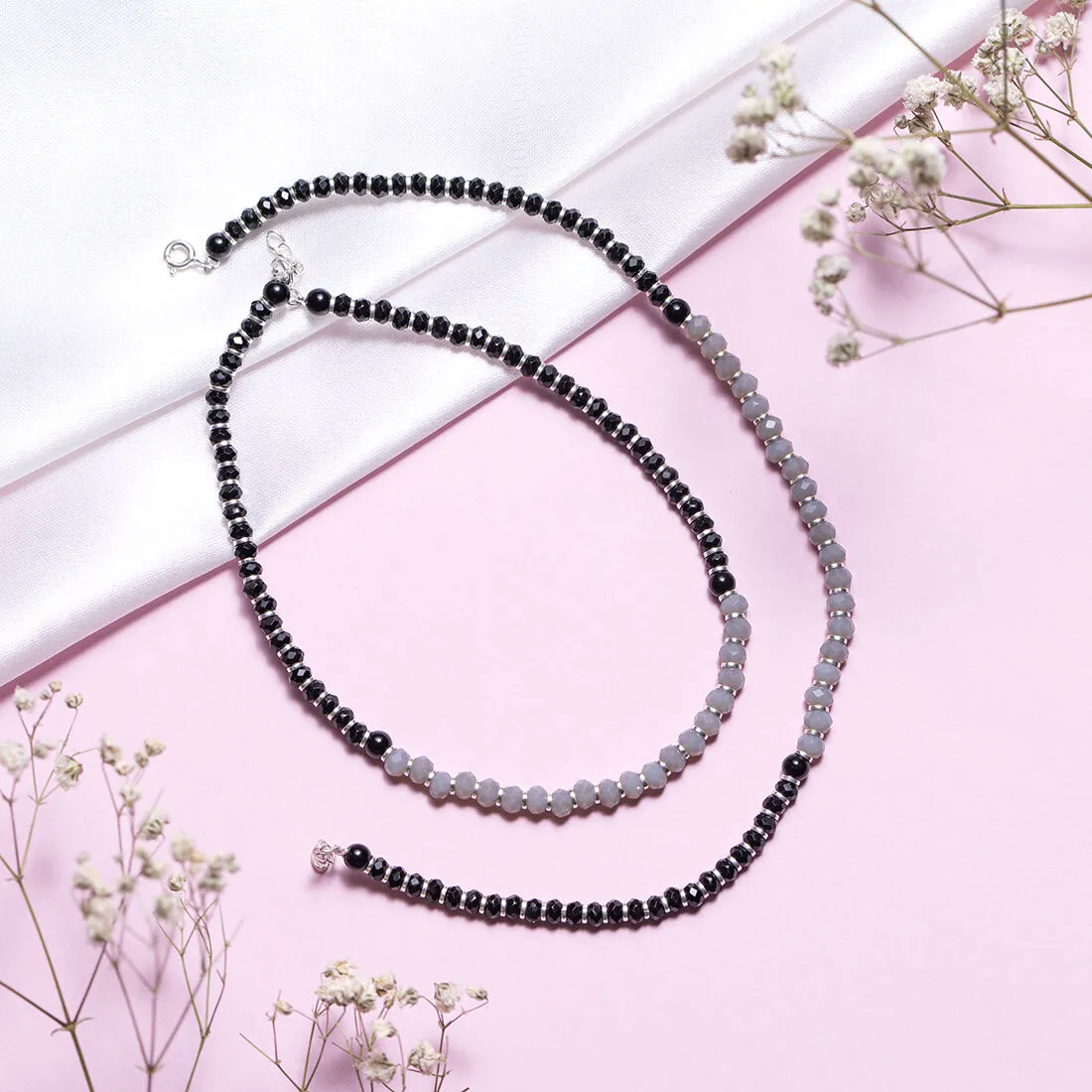 Midnight Radiance Rhodium Plated 925 Sterling Silver Anklet