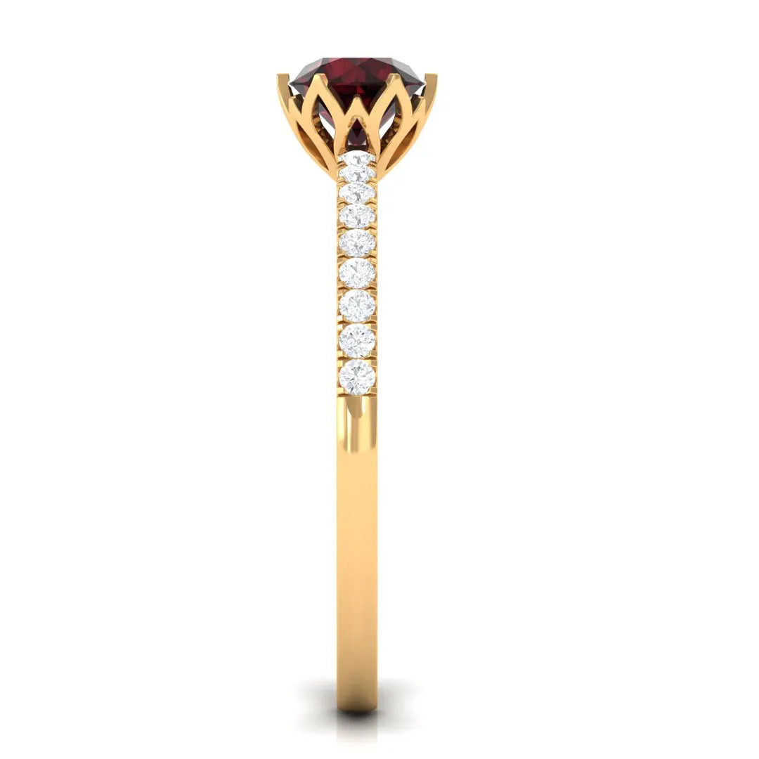 Minimal Garnet Solitaire Promise Ring with Diamond