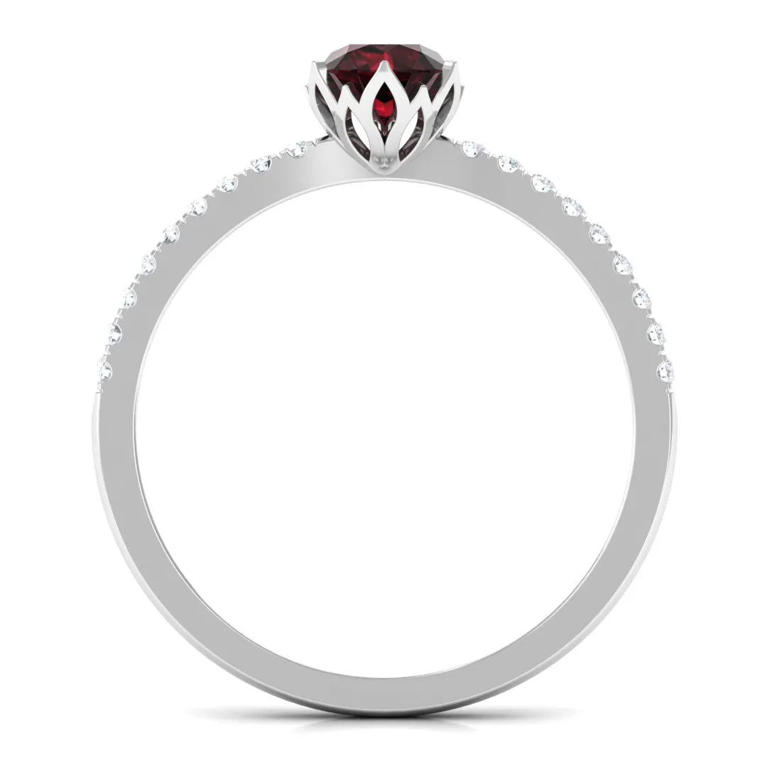 Minimal Garnet Solitaire Promise Ring with Diamond