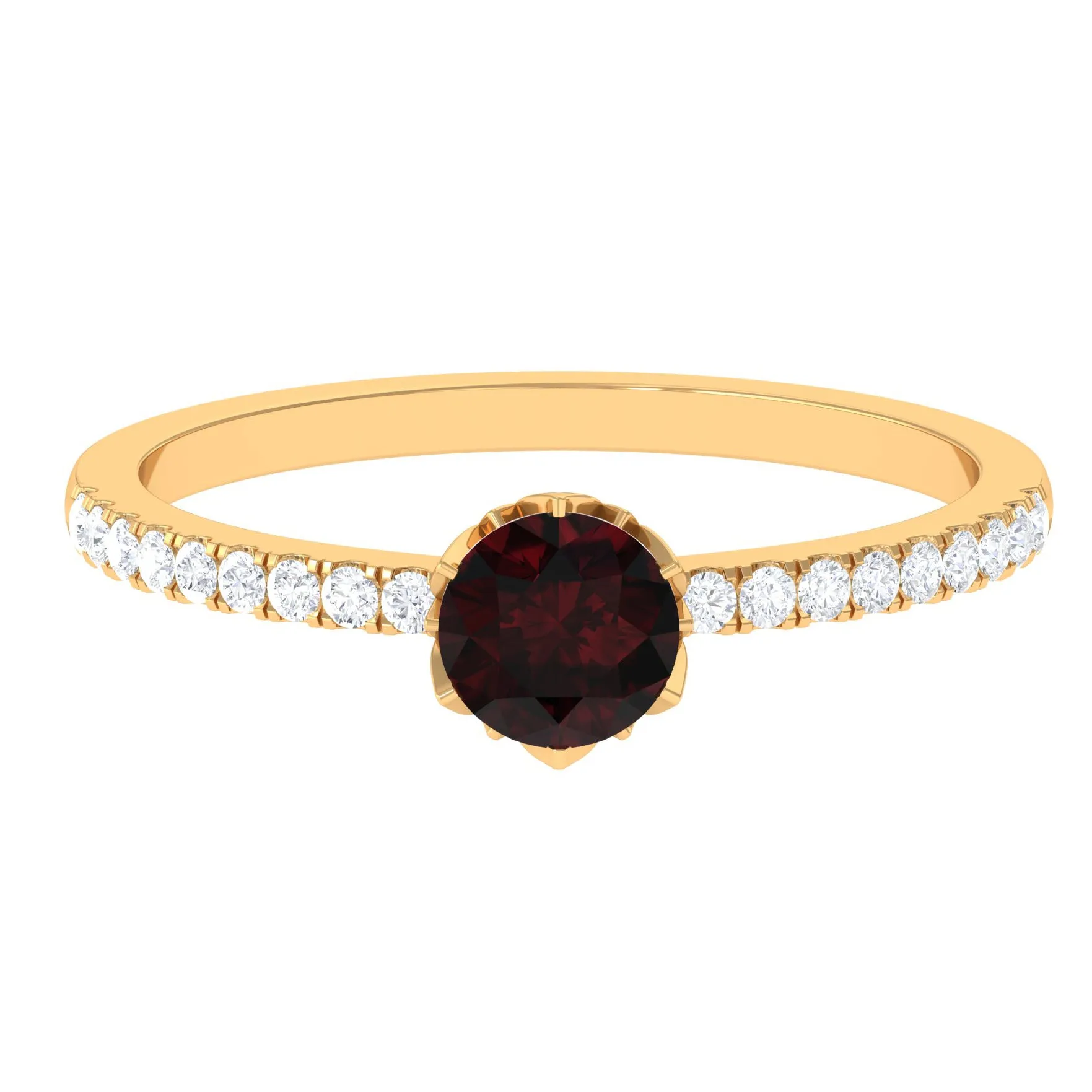 Minimal Garnet Solitaire Promise Ring with Diamond