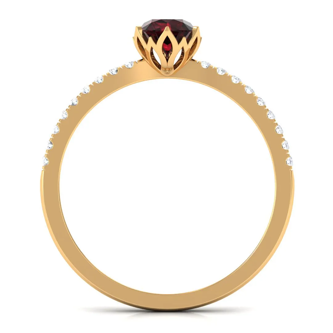 Minimal Garnet Solitaire Promise Ring with Diamond