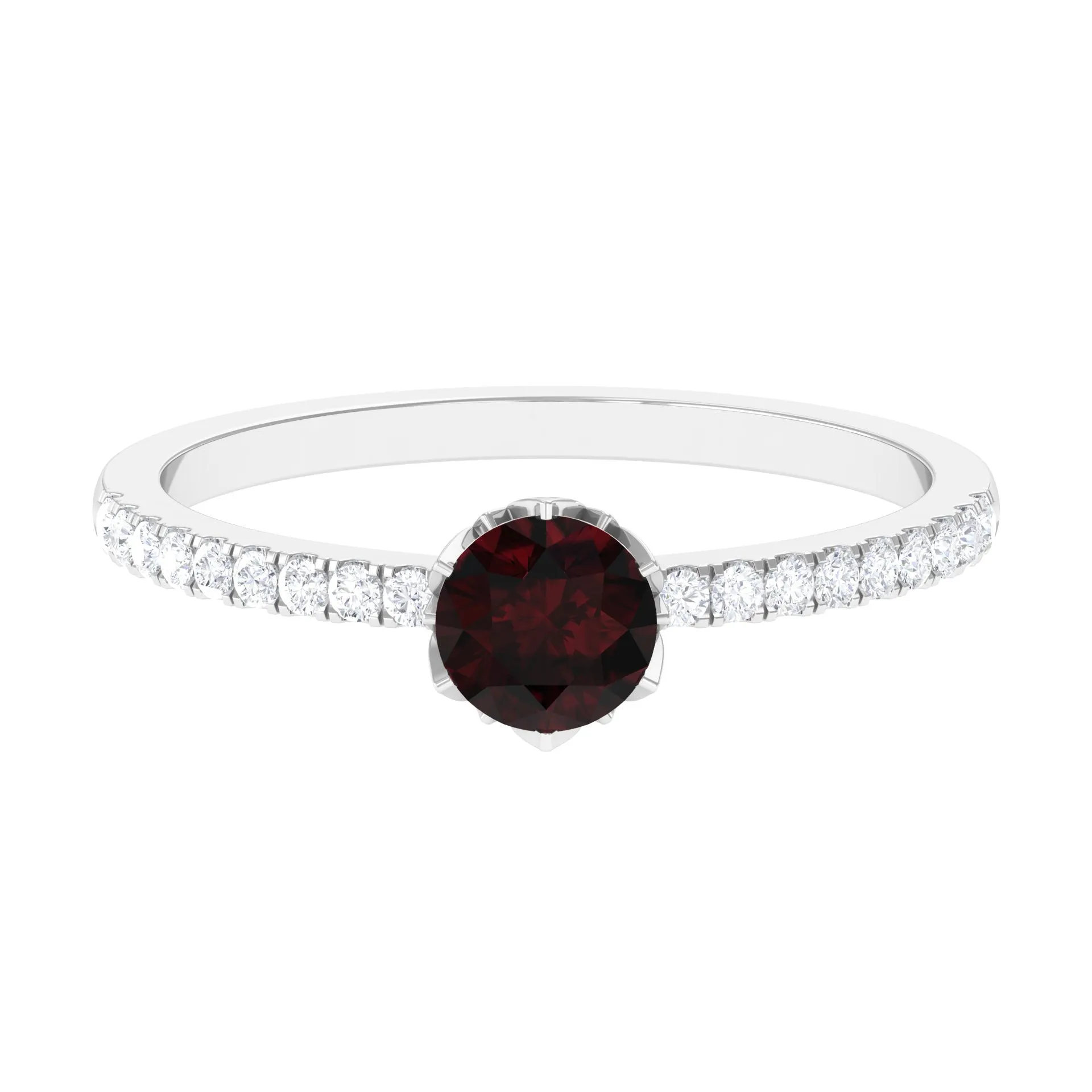 Minimal Garnet Solitaire Promise Ring with Diamond