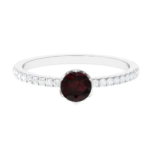 Minimal Garnet Solitaire Promise Ring with Diamond