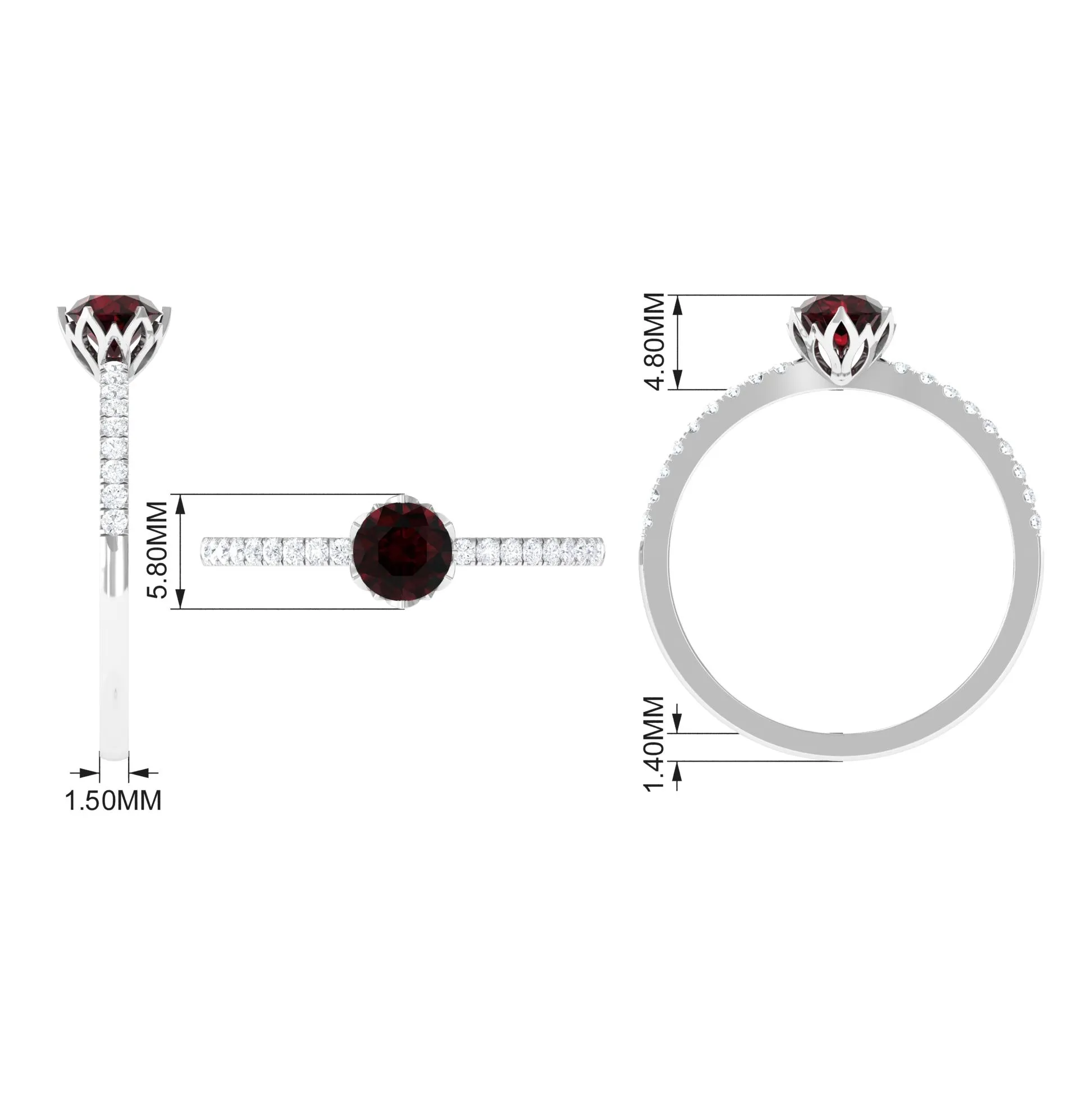 Minimal Garnet Solitaire Promise Ring with Diamond