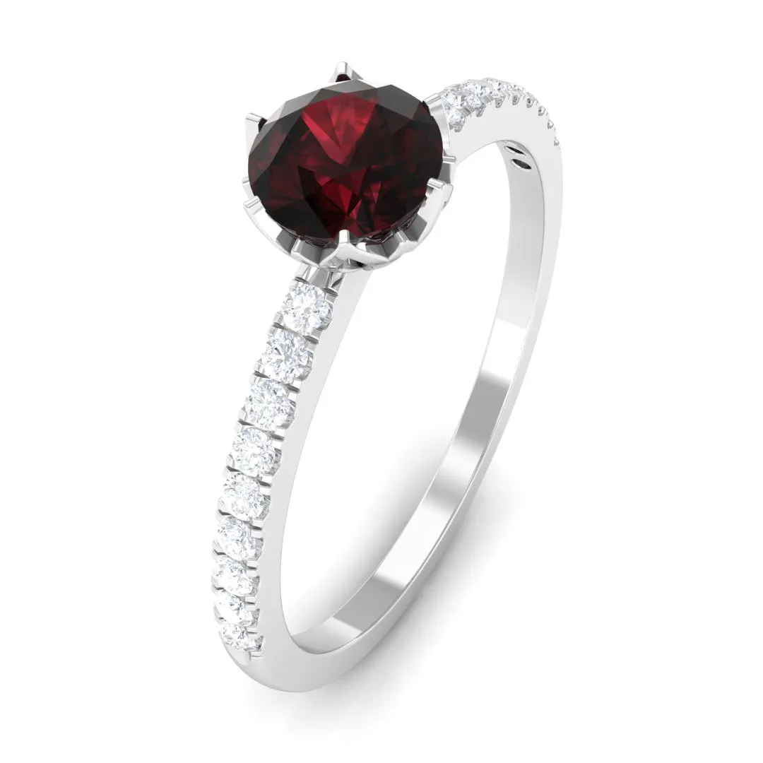 Minimal Garnet Solitaire Promise Ring with Diamond