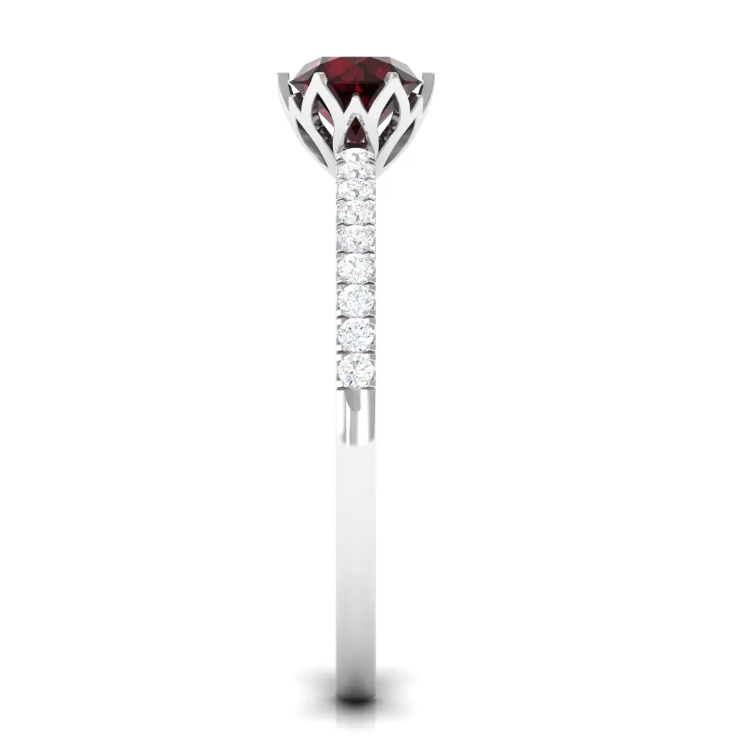 Minimal Garnet Solitaire Promise Ring with Diamond