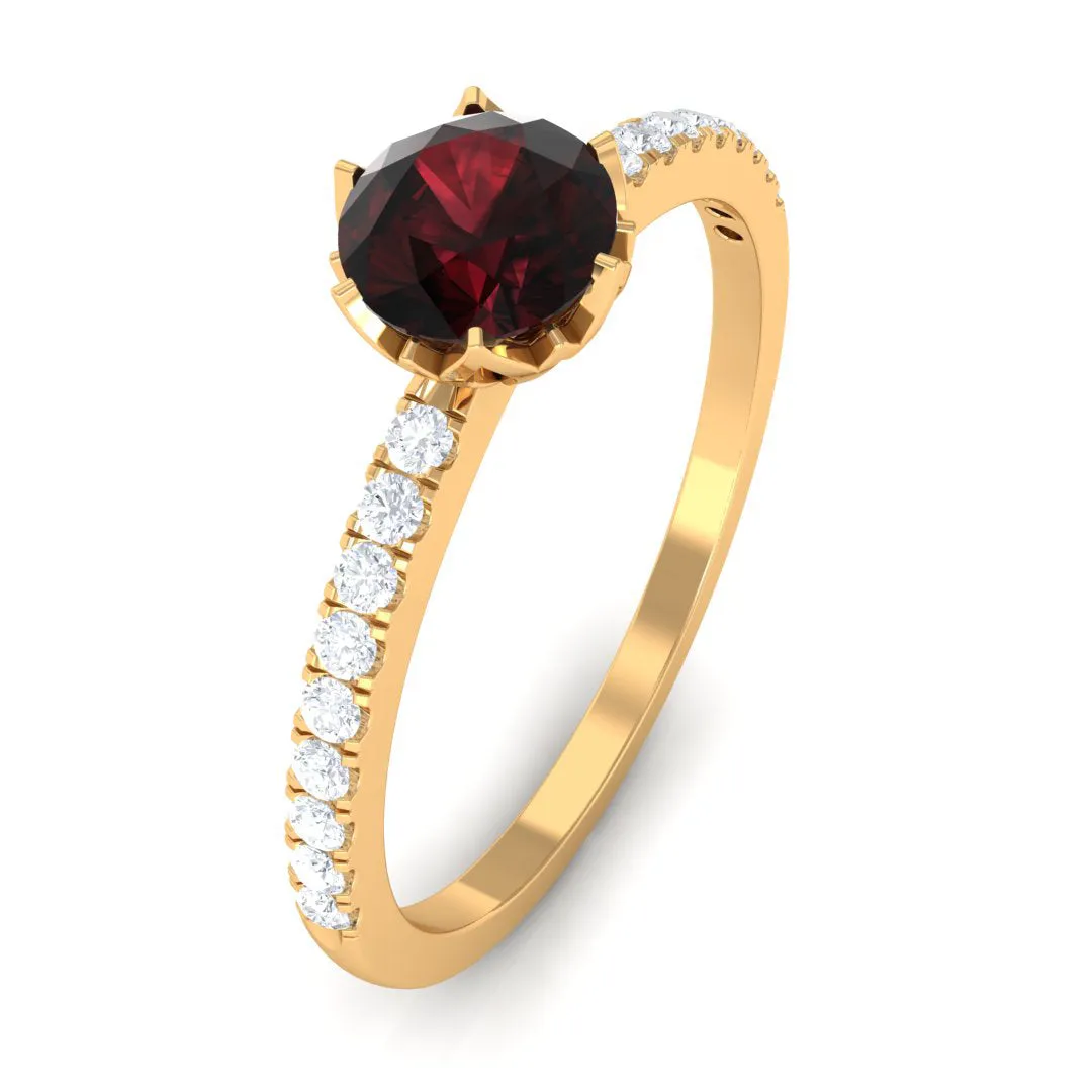 Minimal Garnet Solitaire Promise Ring with Diamond
