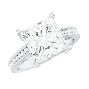 Moissanite Solitaire Princess Cut Engagement Ring with Side Stones