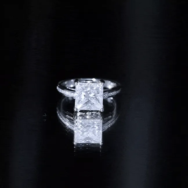 Moissanite Solitaire Princess Cut Engagement Ring with Side Stones