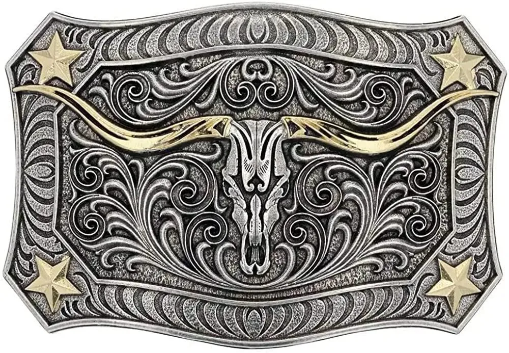 Montana Silversmiths Longhorn Crest Filigree Attitude Belt Buckle