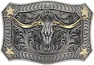 Montana Silversmiths Longhorn Crest Filigree Attitude Belt Buckle