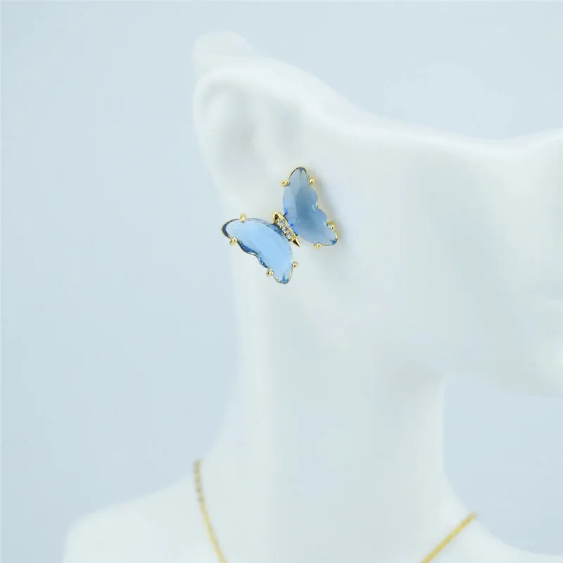 Multi-color Zircon Butterfly Earrings and Necklace Jewelry Set
