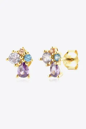 Multicolored Zircon 925 Sterling Silver Gold Plated Stud Earrings - 2 colors
