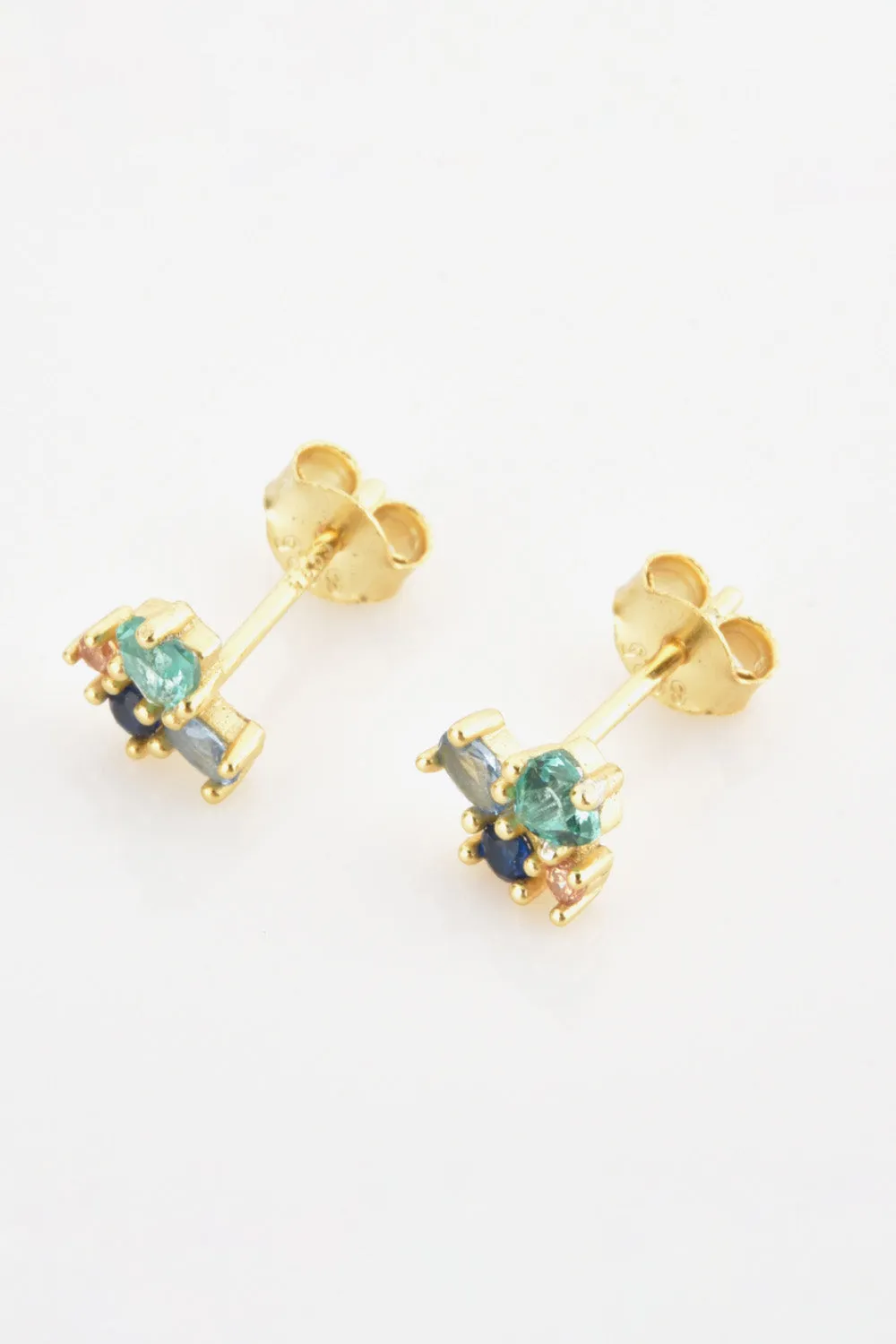 Multicolored Zircon 925 Sterling Silver Gold Plated Stud Earrings - 2 colors