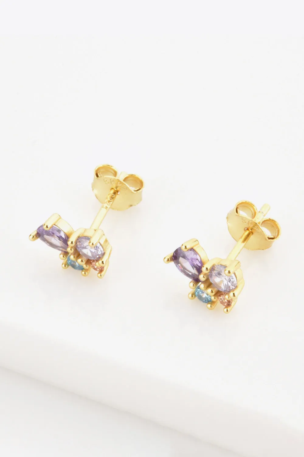 Multicolored Zircon 925 Sterling Silver Gold Plated Stud Earrings - 2 colors