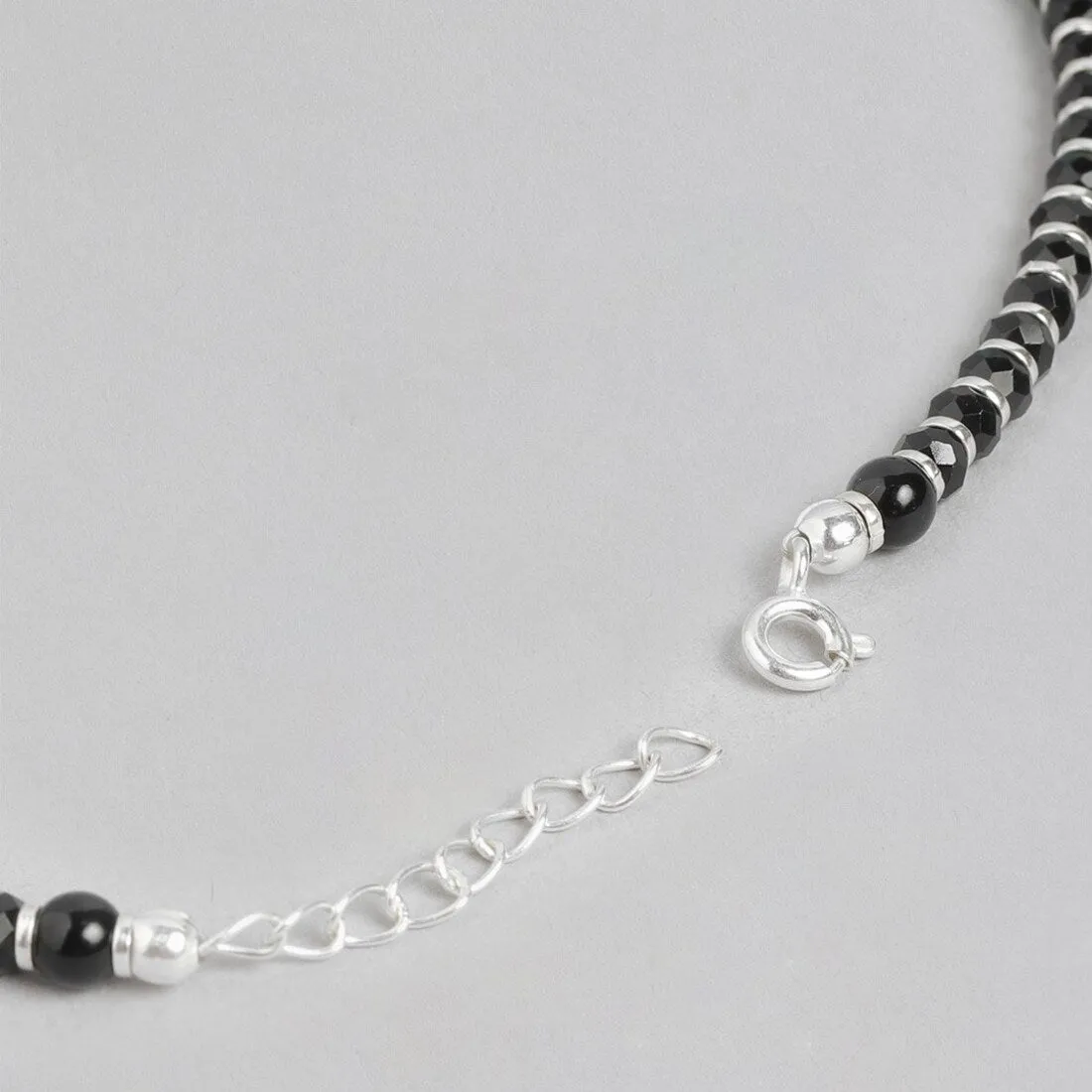 Mystic Fusion Rhodium Plated Green & Black Bead 925 Sterling Silver Anklet