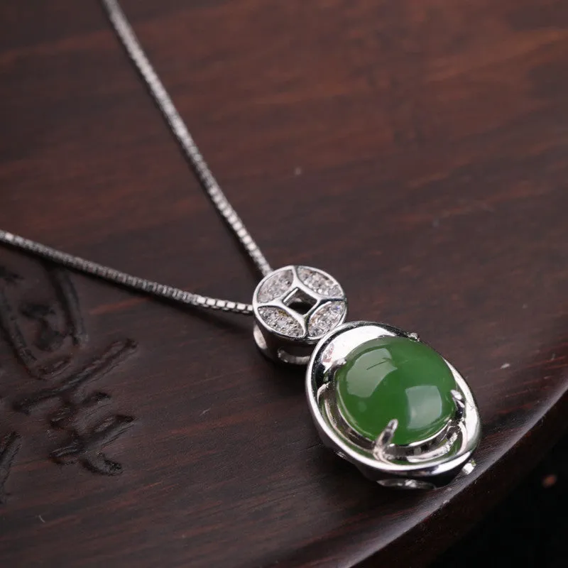 Natural Jade Pendant Nephrite Silver Pendant ZPT238