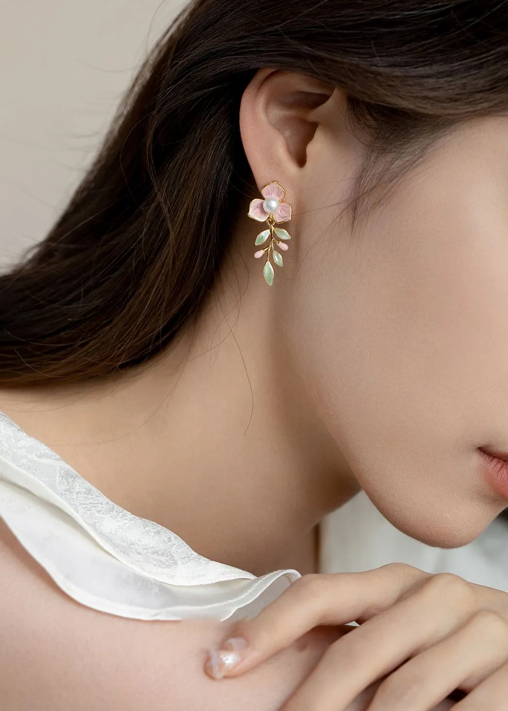 Natural Pearl Flower Leaf Drop Earrings