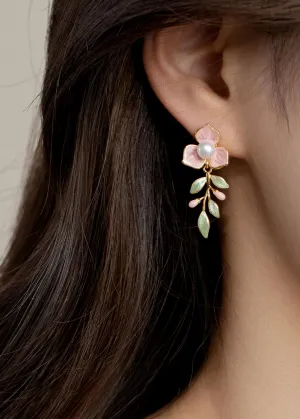 Natural Pearl Flower Leaf Drop Earrings