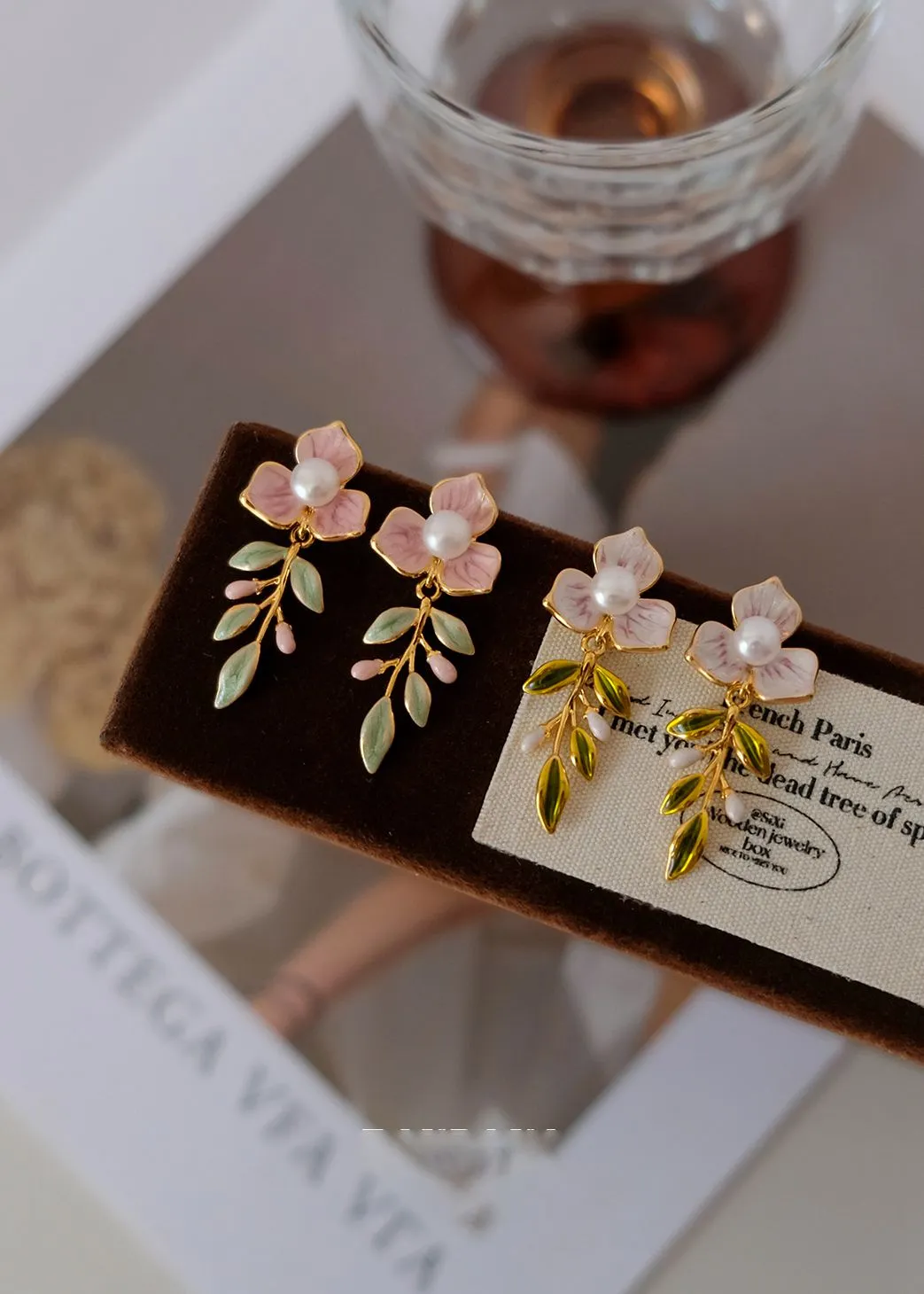 Natural Pearl Flower Leaf Drop Earrings
