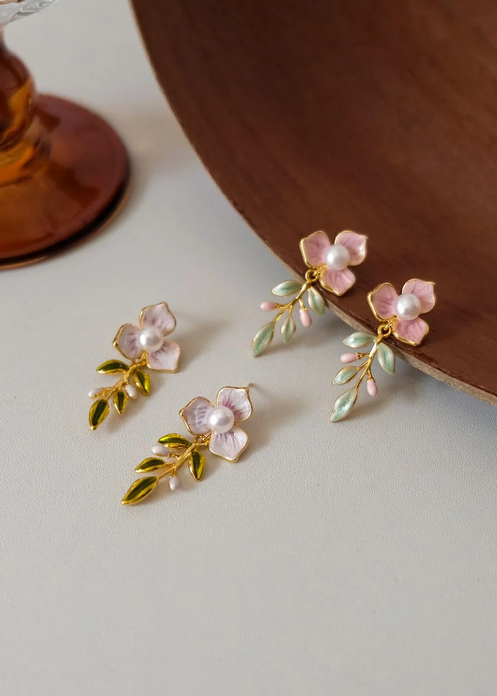Natural Pearl Flower Leaf Drop Earrings