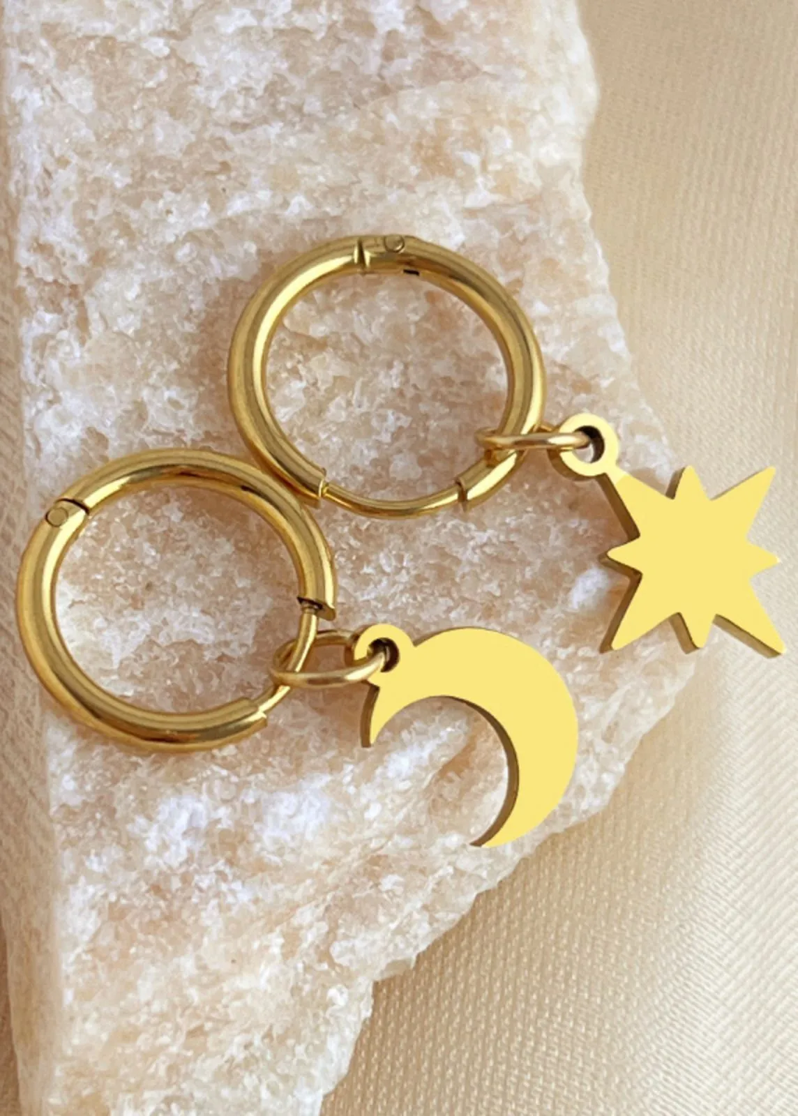 North Star Moon Huggie Hoop Earrings