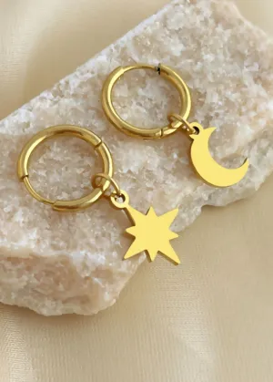North Star Moon Huggie Hoop Earrings