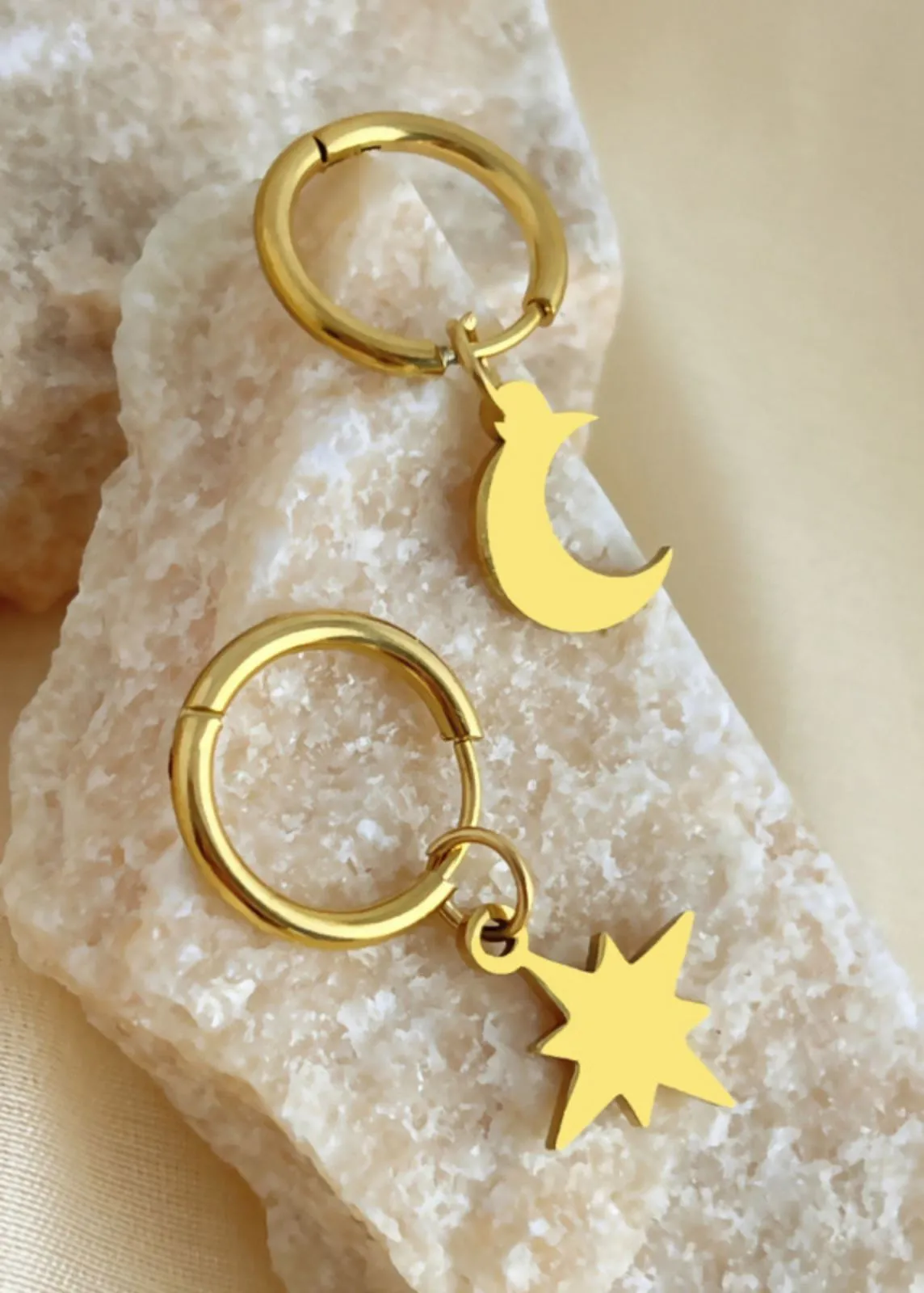 North Star Moon Huggie Hoop Earrings