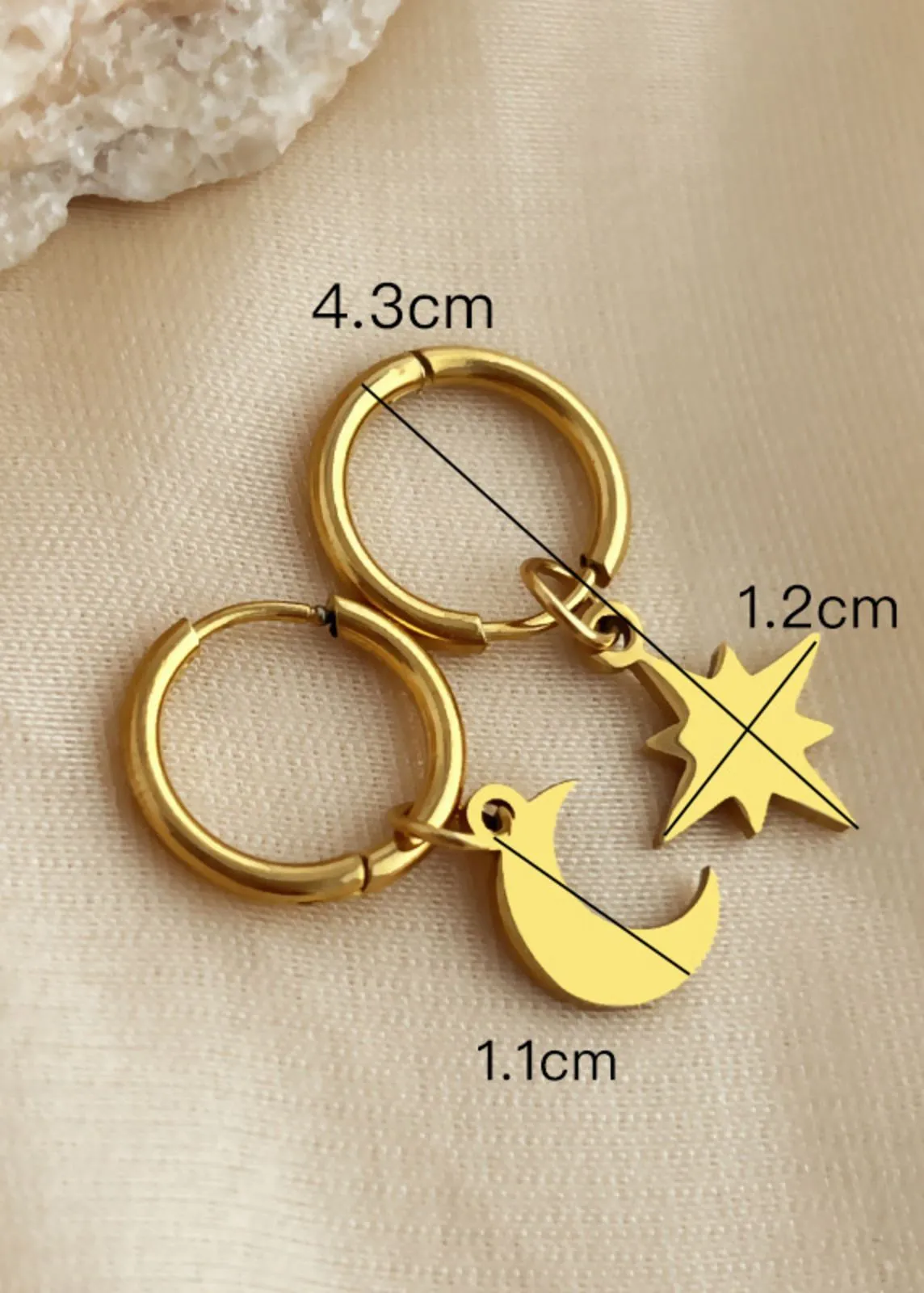 North Star Moon Huggie Hoop Earrings