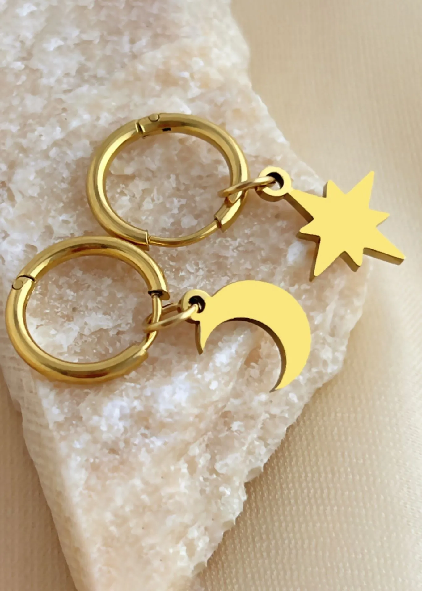 North Star Moon Huggie Hoop Earrings