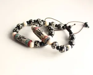 Om Etched Bone Bracelet with Om Mani Stone Charm