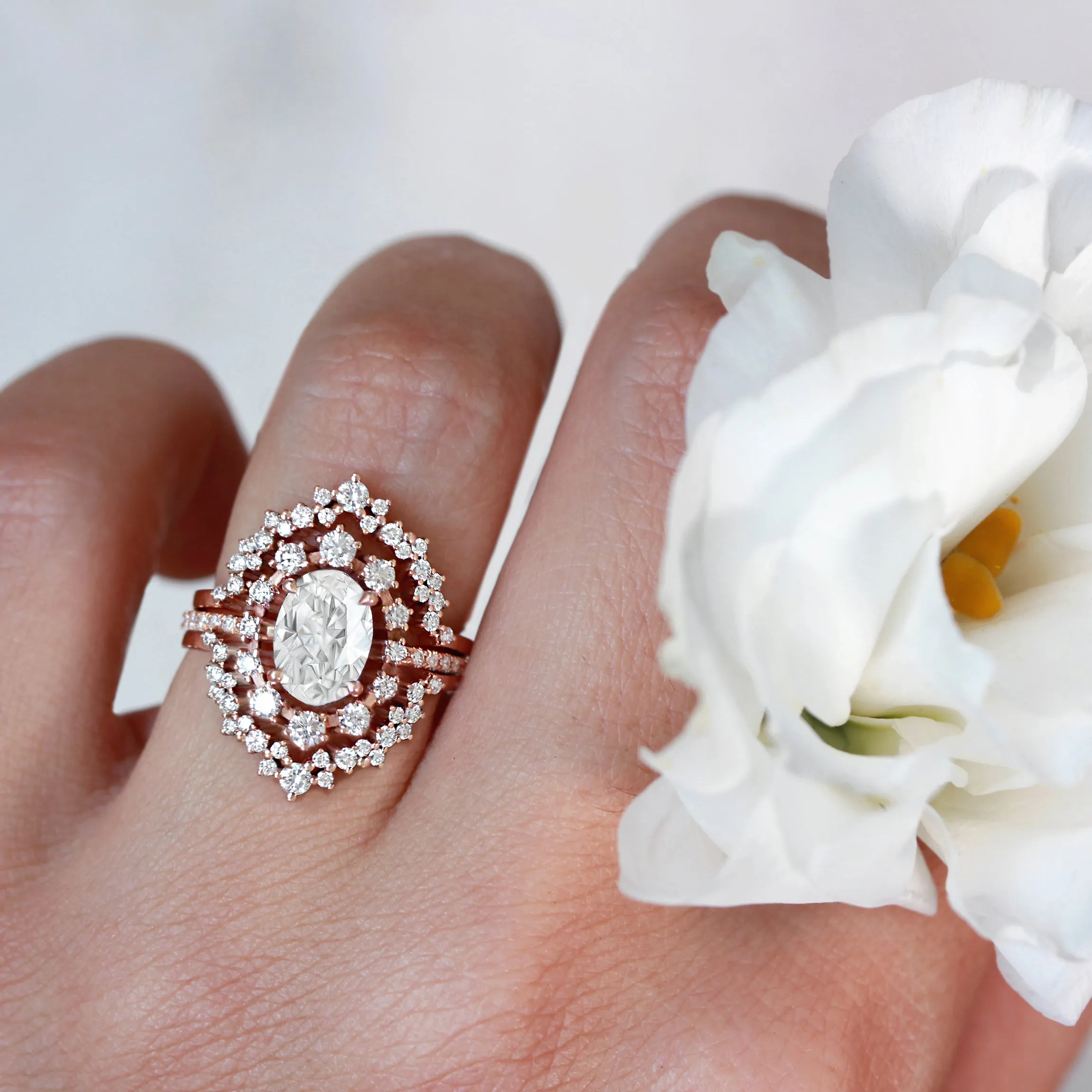 Oval Diamond & Halo Unique Engagement Ring - Glory ♥
