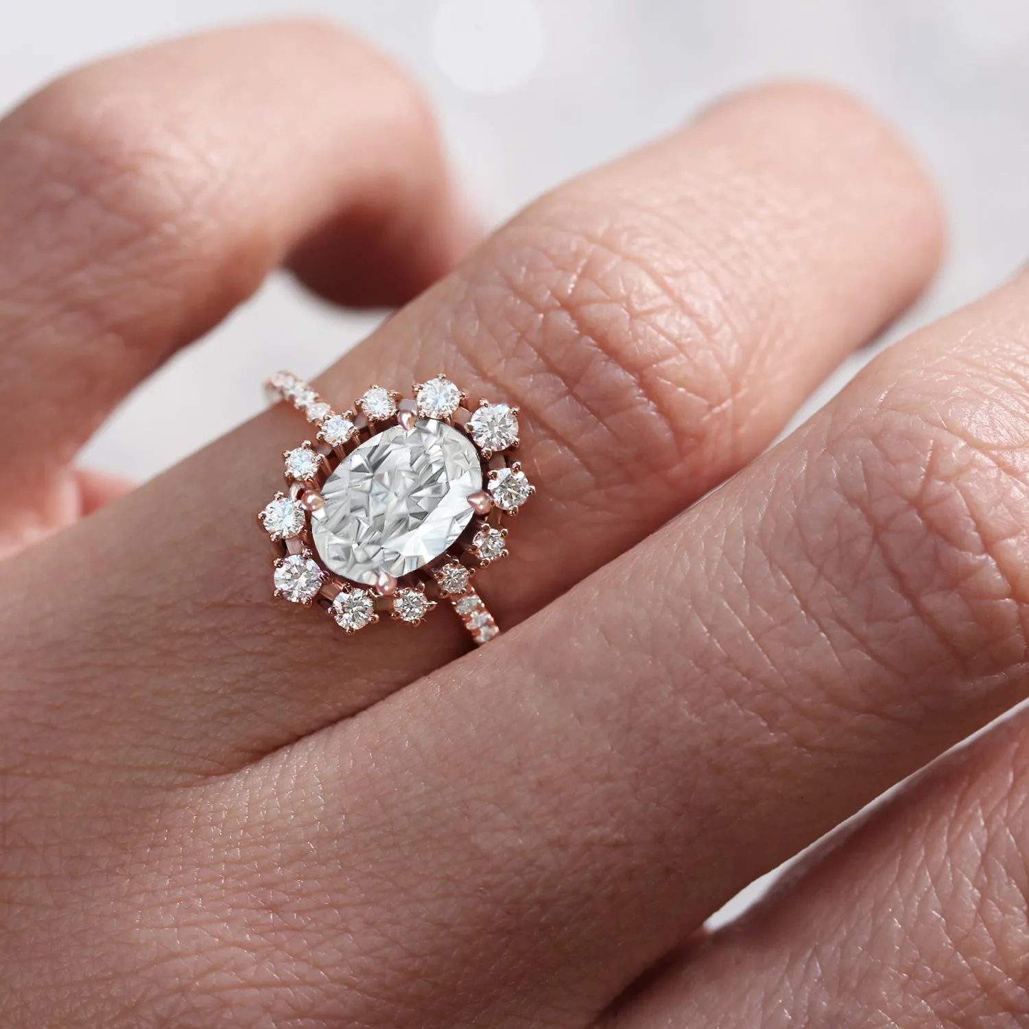Oval Diamond & Halo Unique Engagement Ring - Glory ♥