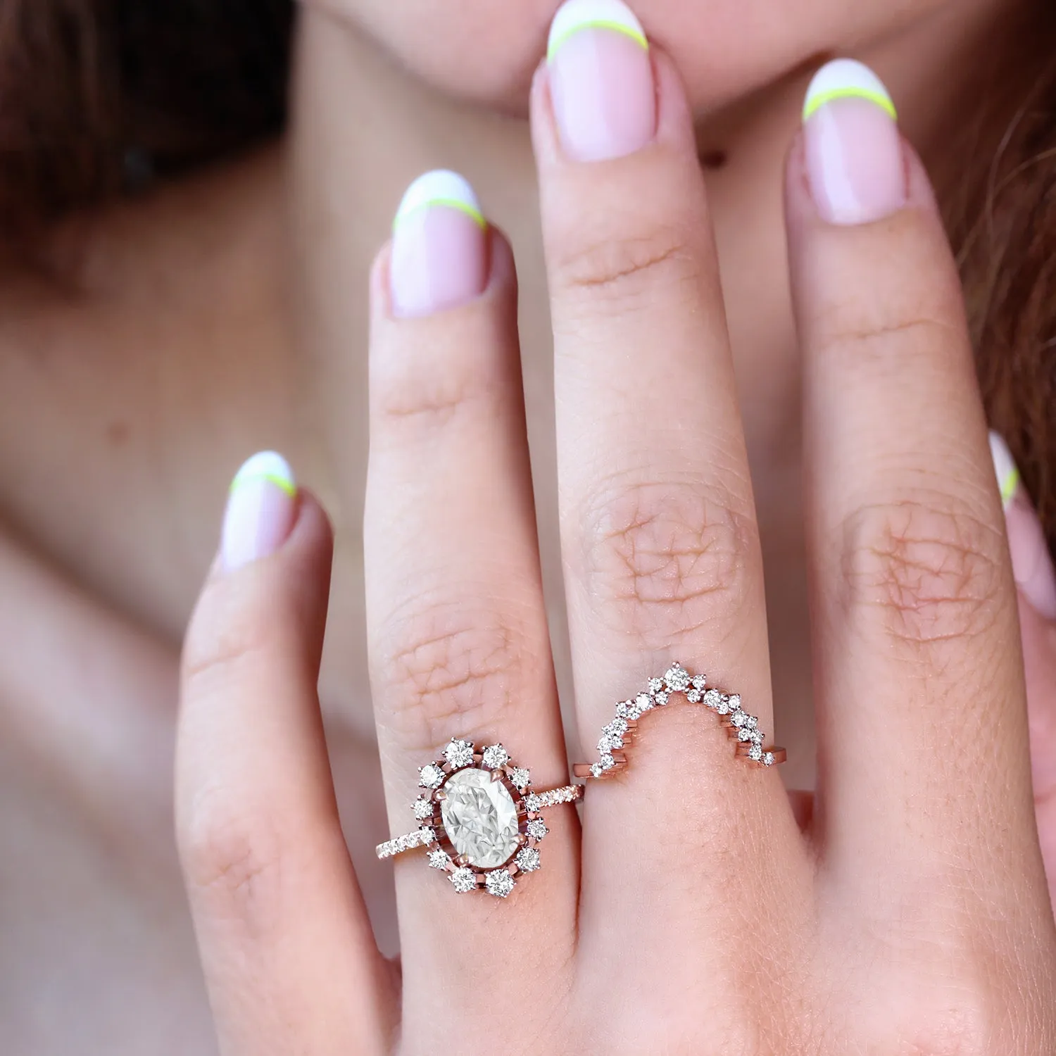 Oval Diamond & Halo Unique Engagement Ring - Glory ♥