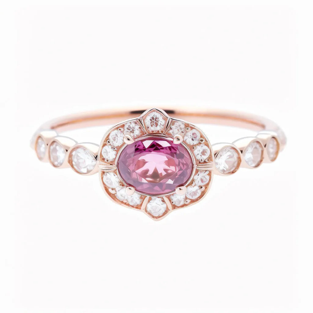 Oval Garnet & Diamonds Birthstone Ring "Marigold" ♥