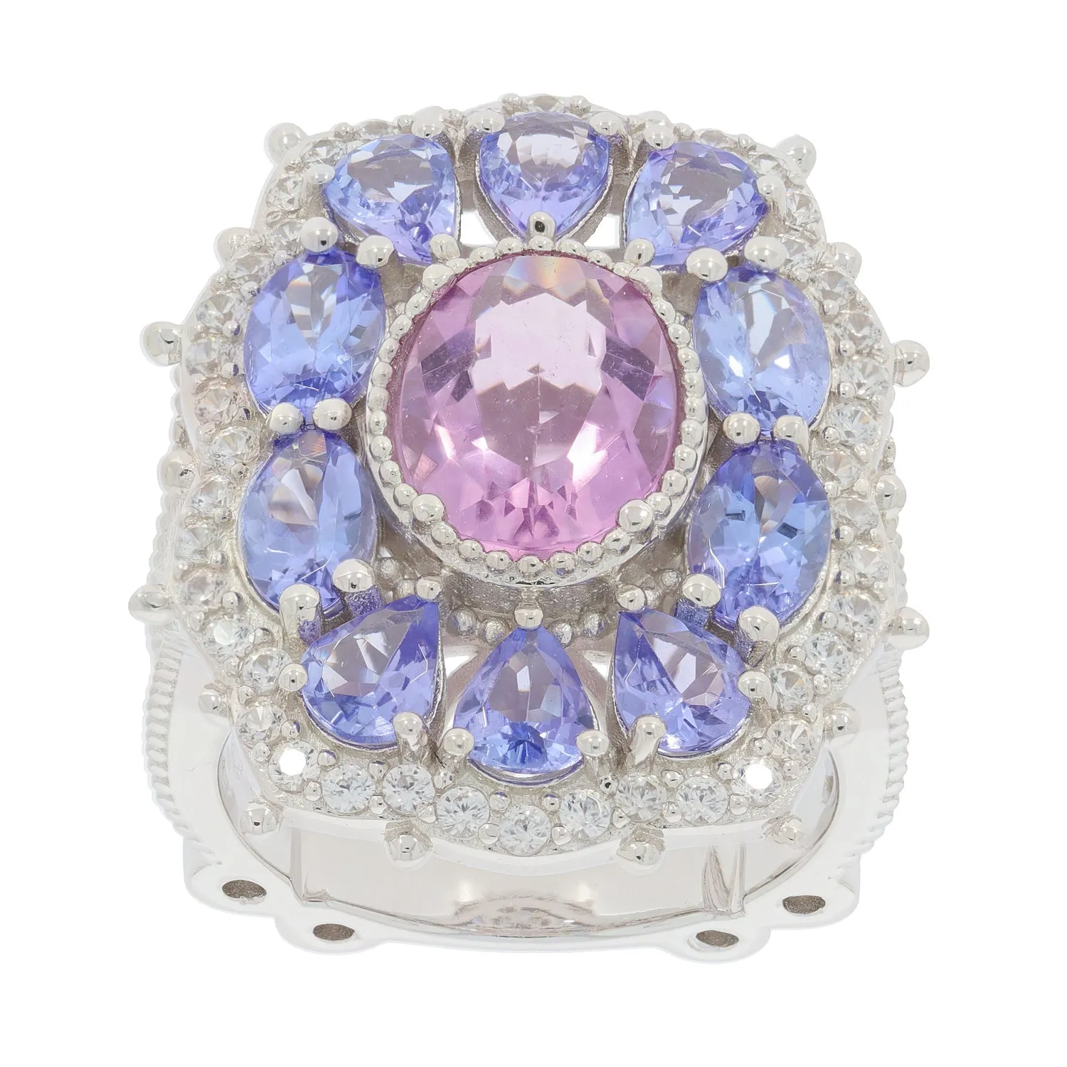 Oval Pink Topaz Sterling Silver Ring with Accent
