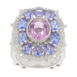 Oval Pink Topaz Sterling Silver Ring with Accent